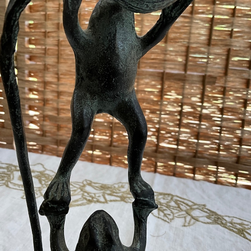Vintage Style Verdigris Bronze Frog Acrobat Candlestick Holder Figural 10.5" - Picture 3 of 10